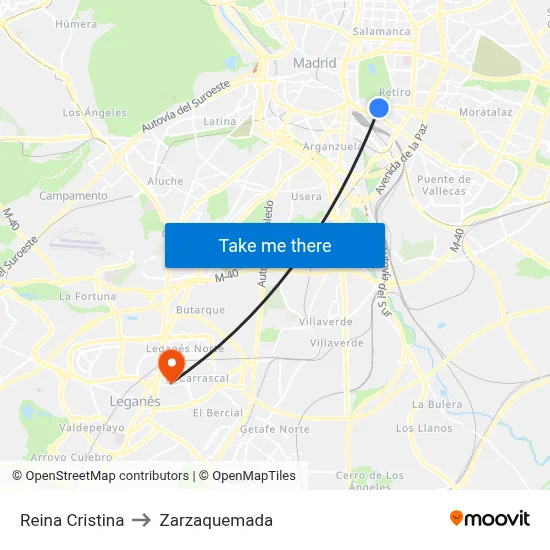 Reina Cristina to Zarzaquemada map