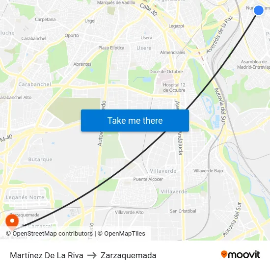 Martínez De La Riva to Zarzaquemada map
