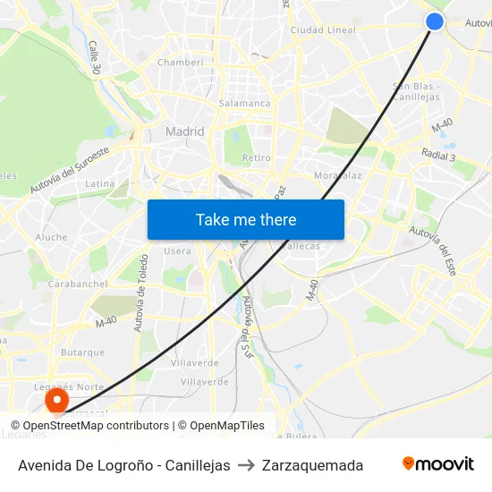 Avenida De Logroño - Canillejas to Zarzaquemada map