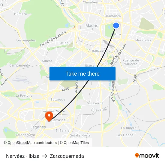 Narváez - Ibiza to Zarzaquemada map