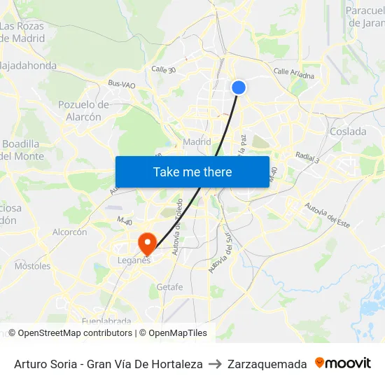 Arturo Soria - Gran Vía De Hortaleza to Zarzaquemada map