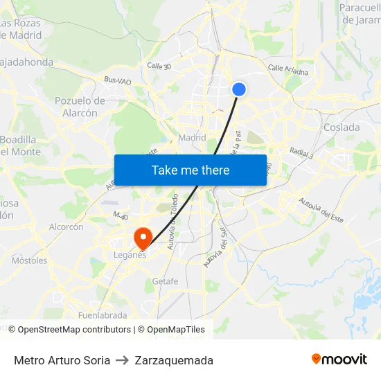 Metro Arturo Soria to Zarzaquemada map