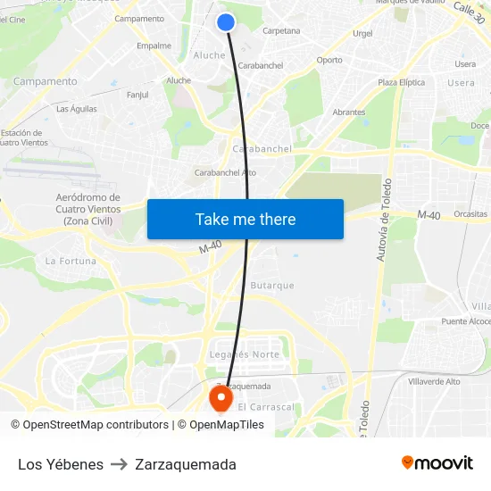 Los Yébenes to Zarzaquemada map