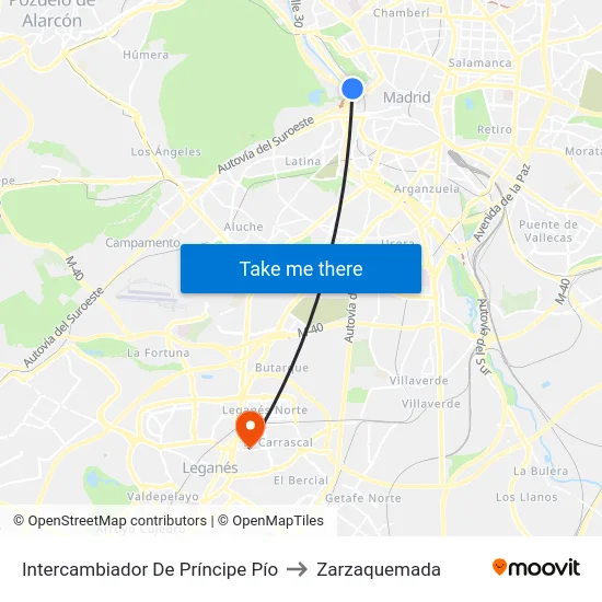 Intercambiador De Príncipe Pío to Zarzaquemada map
