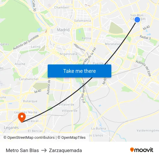 Metro San Blas to Zarzaquemada map