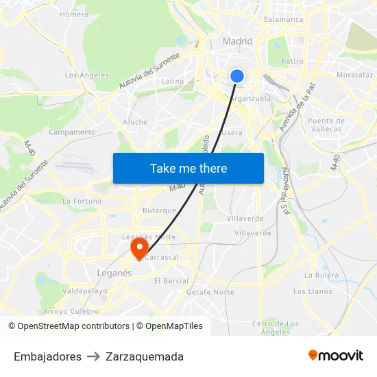 Embajadores to Zarzaquemada map