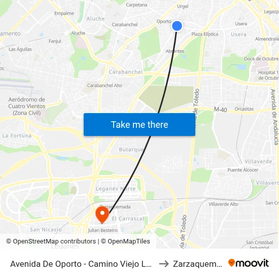 Avenida De Oporto - Camino Viejo Leganés to Zarzaquemada map