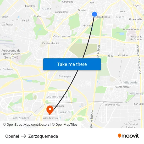Opañel to Zarzaquemada map