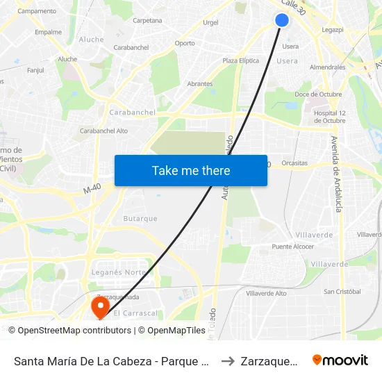 Santa María De La Cabeza - Parque Bomberos to Zarzaquemada map