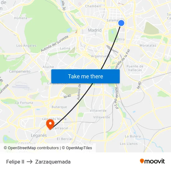 Felipe II to Zarzaquemada map
