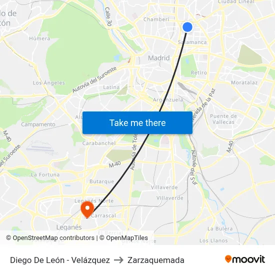 Diego De León - Velázquez to Zarzaquemada map