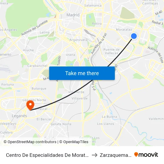 Centro De Especialidades De Moratalaz to Zarzaquemada map