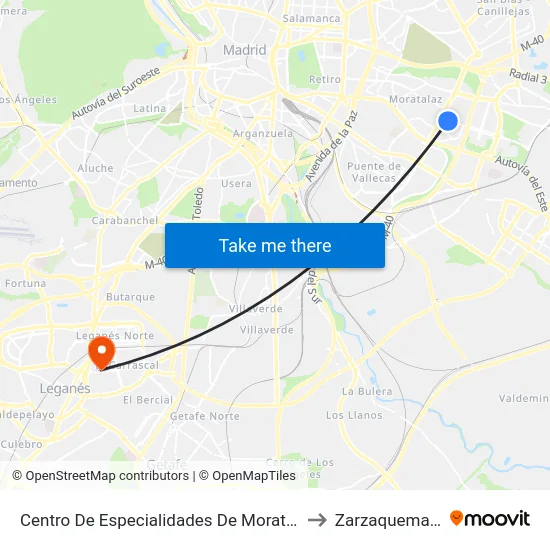 Centro De Especialidades De Moratalaz to Zarzaquemada map