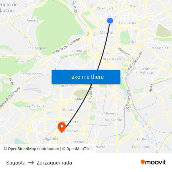 Sagasta to Zarzaquemada map