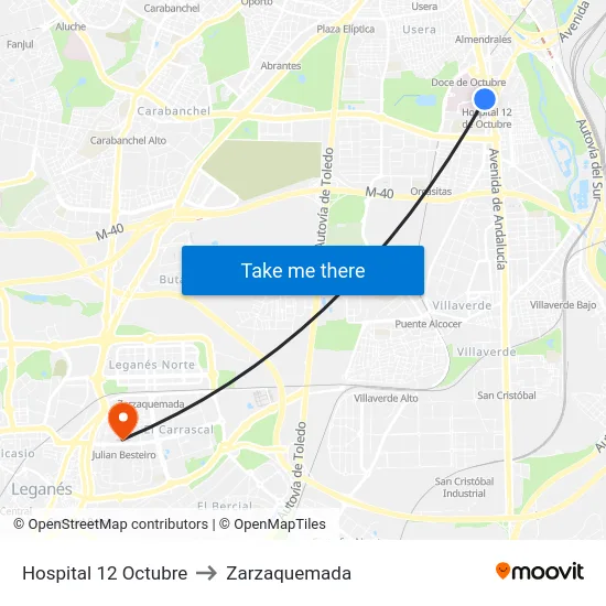 Hospital 12 Octubre to Zarzaquemada map