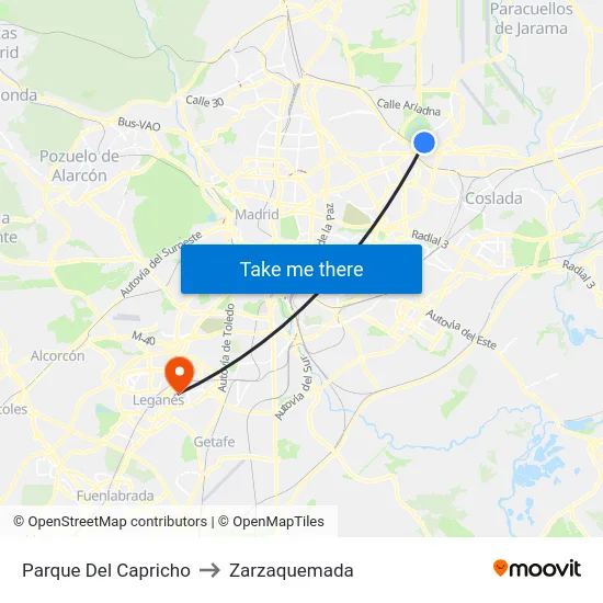 Parque Del Capricho to Zarzaquemada map