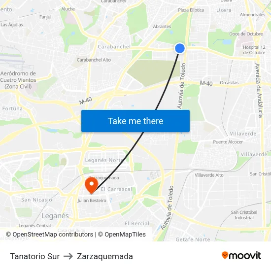 Tanatorio Sur to Zarzaquemada map