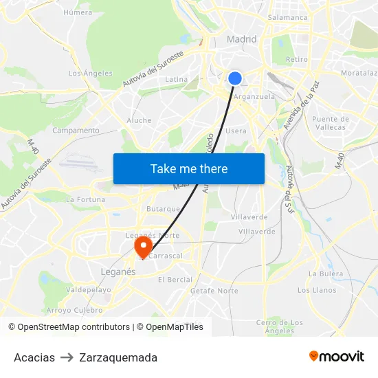 Acacias to Zarzaquemada map