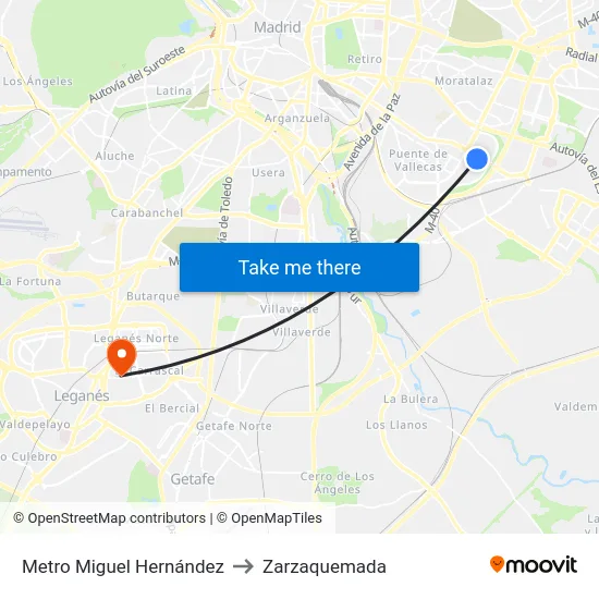 Metro Miguel Hernández to Zarzaquemada map