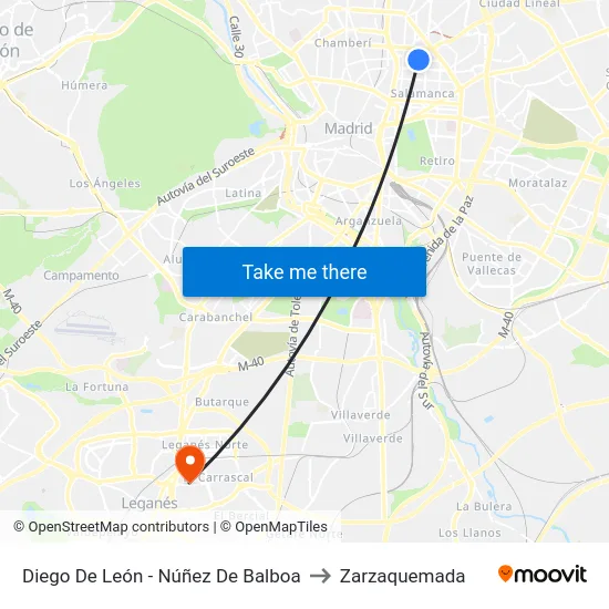 Diego De León - Núñez De Balboa to Zarzaquemada map