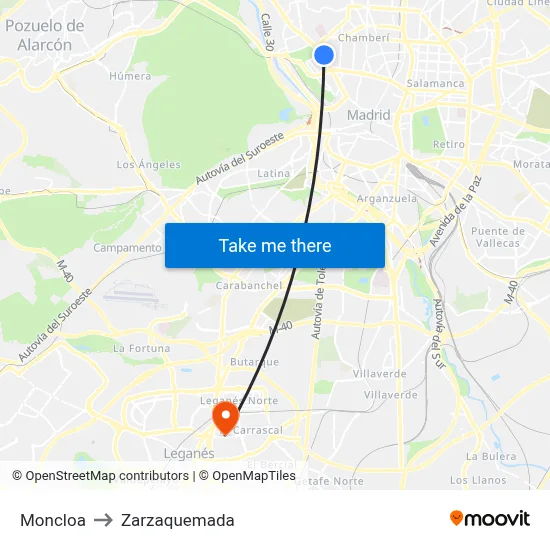Moncloa to Zarzaquemada map