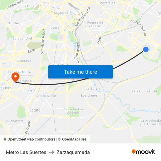 Metro Las Suertes to Zarzaquemada map