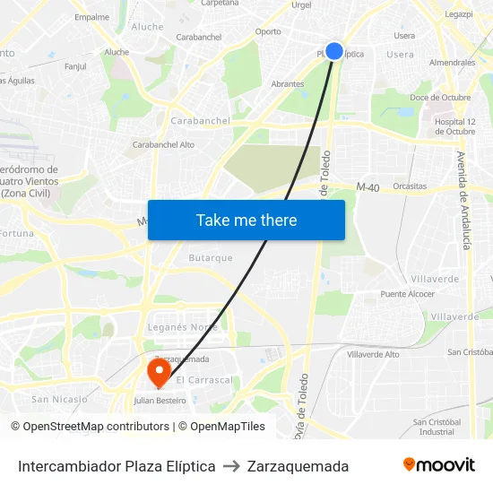 Intercambiador Plaza Elíptica to Zarzaquemada map