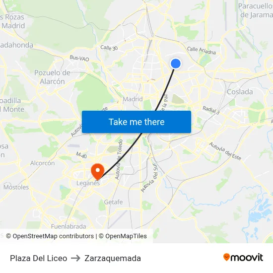 Plaza Del Liceo to Zarzaquemada map