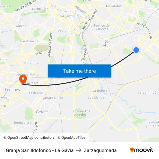 Granja San Ildefonso - La Gavia to Zarzaquemada map