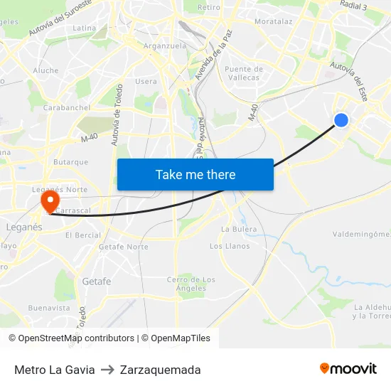 Metro La Gavia to Zarzaquemada map