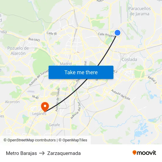 Metro Barajas to Zarzaquemada map