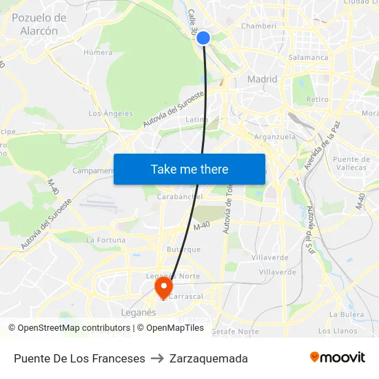 Puente De Los Franceses to Zarzaquemada map