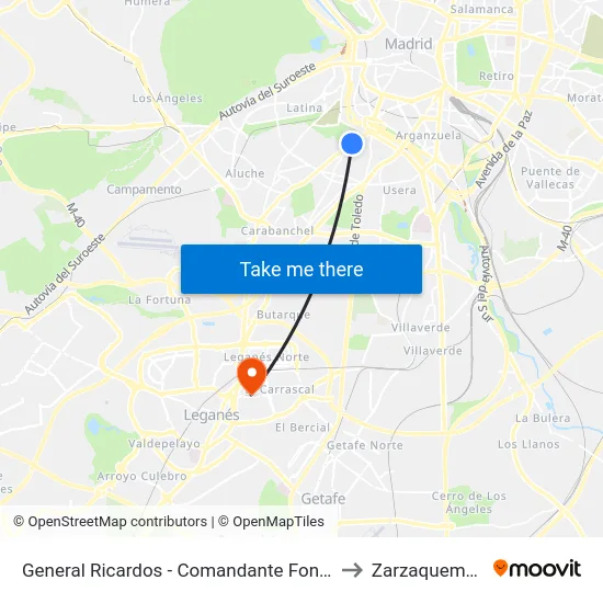 General Ricardos - Comandante Fontanes to Zarzaquemada map