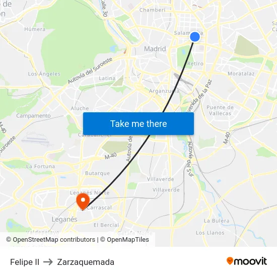 Felipe II to Zarzaquemada map