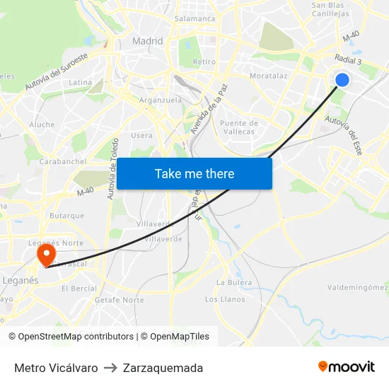 Metro Vicálvaro to Zarzaquemada map