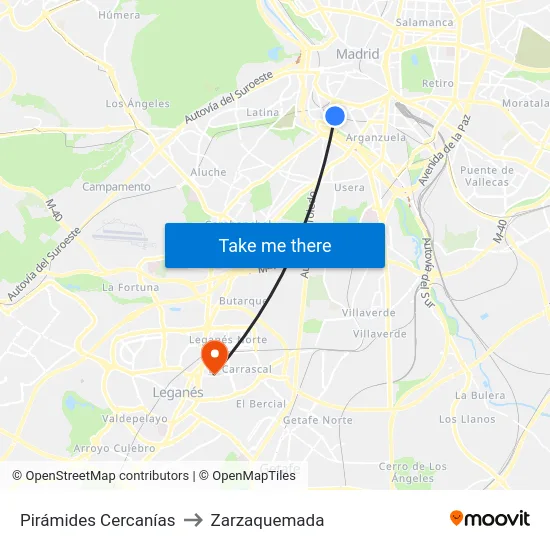 Pirámides Cercanías to Zarzaquemada map