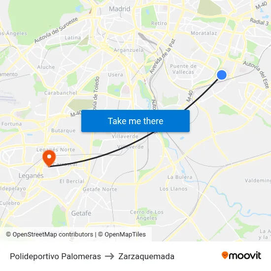 Polideportivo Palomeras to Zarzaquemada map