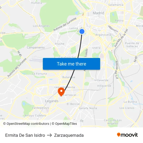 Ermita De San Isidro to Zarzaquemada map