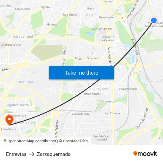 Entrevías to Zarzaquemada map