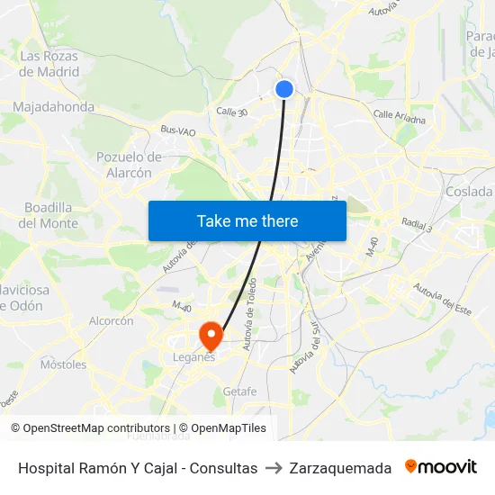 Hospital Ramón Y Cajal - Consultas to Zarzaquemada map