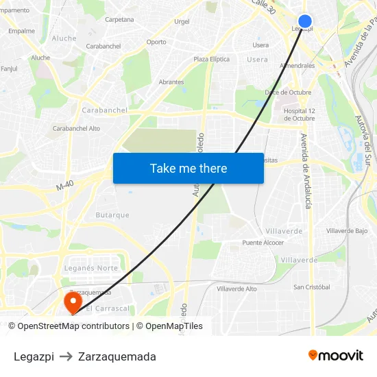 Legazpi to Zarzaquemada map