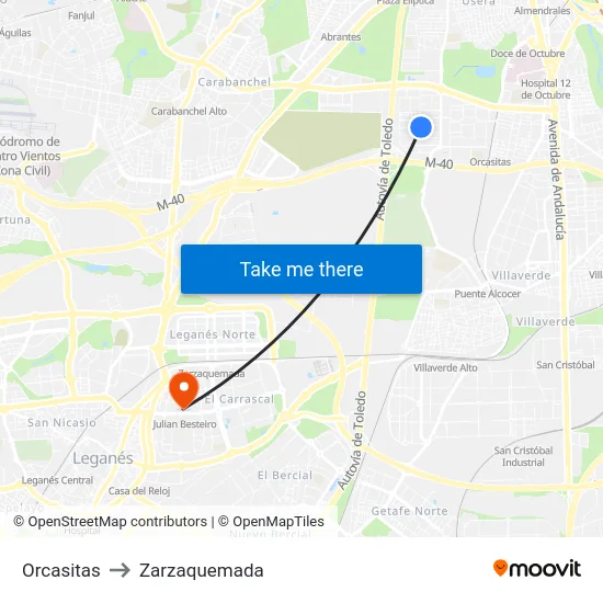 Orcasitas to Zarzaquemada map