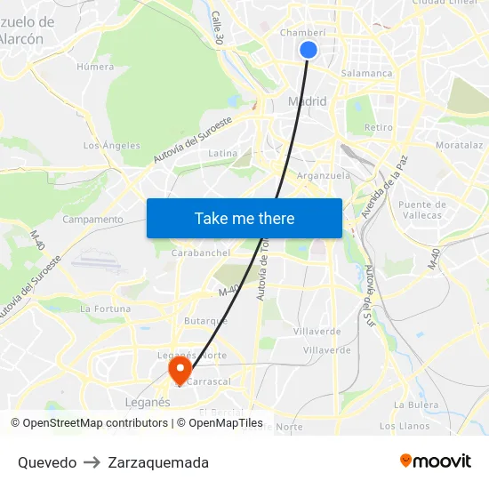 Quevedo to Zarzaquemada map