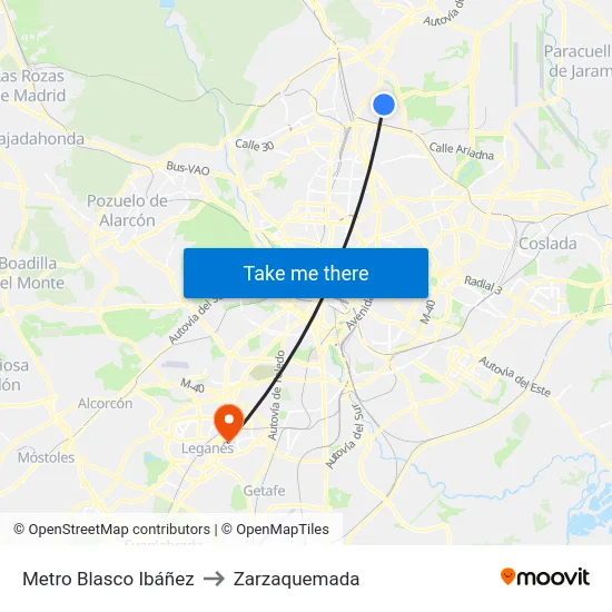 Metro Blasco Ibáñez to Zarzaquemada map