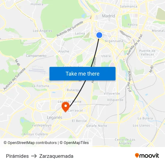 Pirámides to Zarzaquemada map