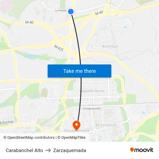 Carabanchel Alto to Zarzaquemada map