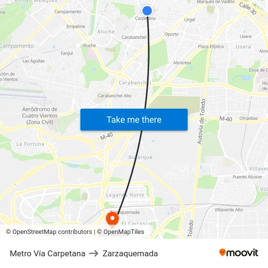 Metro Vía Carpetana to Zarzaquemada map