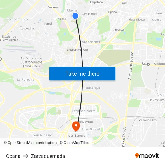 Ocaña to Zarzaquemada map