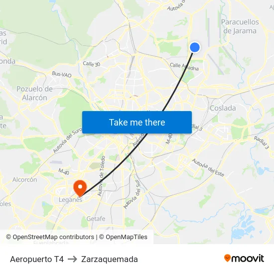 Aeropuerto T4 to Zarzaquemada map