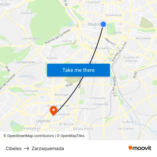 Cibeles to Zarzaquemada map